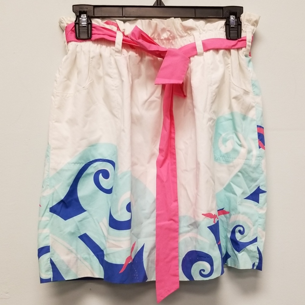 Lilly Pulitzer White Printed Belted A-line Skirt S